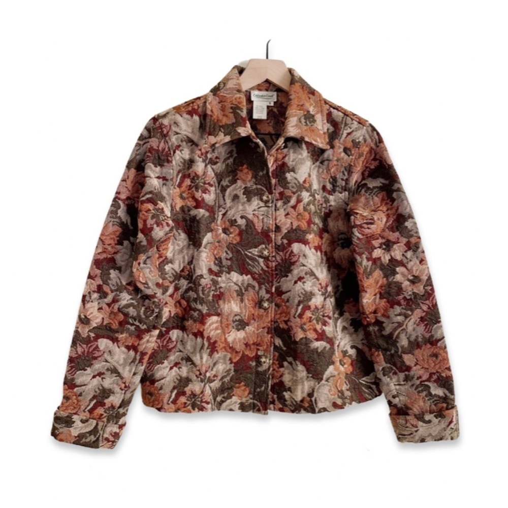 Vintage Coldwater Creek Cotton Tapestry Floral Jacket Blazer Sz S